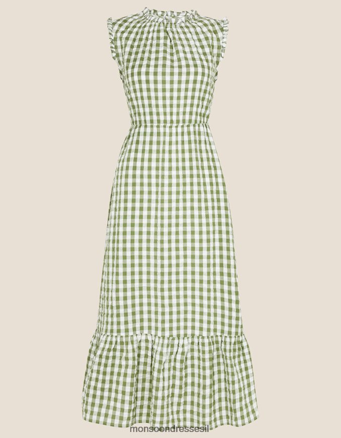 הַלבָּשָׁה Monsoon שמלת קומות בהדפס ג'ינגהם ירוק נשים HTJ0TZ842