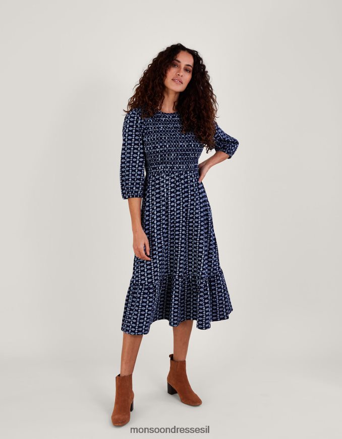 הַלבָּשָׁה Monsoon שמלת ג'רסי משובצת בהדפס גיאומטרי כחול (צי) נשים HTJ0TZ843