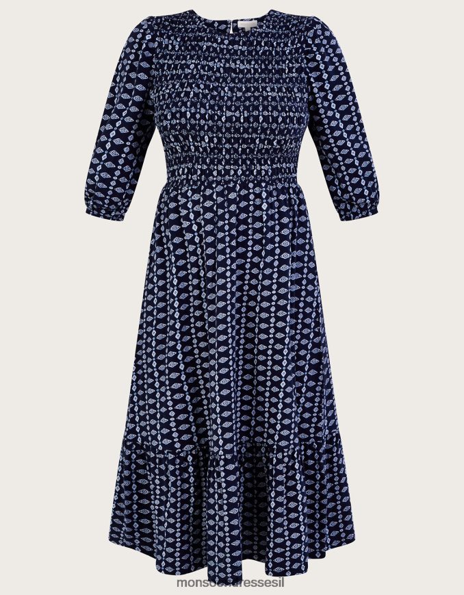 הַלבָּשָׁה Monsoon שמלת ג'רסי משובצת בהדפס גיאומטרי כחול (צי) נשים HTJ0TZ843