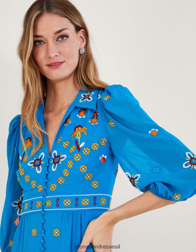 הַלבָּשָׁה Monsoon שמלת חולצה רקומה של בלייר בפוליאסטר ממוחזר כְּחוֹל נשים HTJ0TZ847