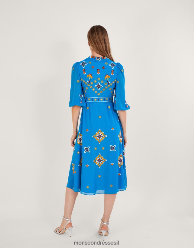 הַלבָּשָׁה Monsoon שמלת חולצה רקומה של בלייר בפוליאסטר ממוחזר כְּחוֹל נשים HTJ0TZ847