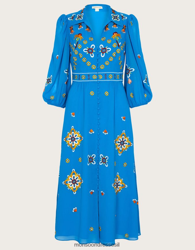 הַלבָּשָׁה Monsoon שמלת חולצה רקומה של בלייר בפוליאסטר ממוחזר כְּחוֹל נשים HTJ0TZ847