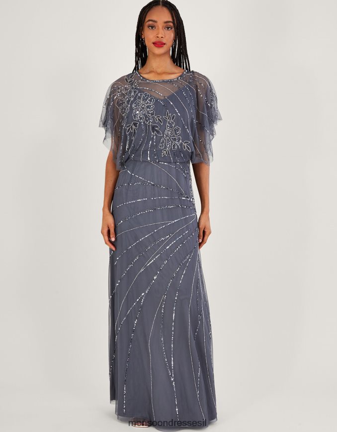 הַלבָּשָׁה Monsoon שמלת מקסי מעוטרת של סיינה כחול (כחול כהה) נשים HTJ0TZ850