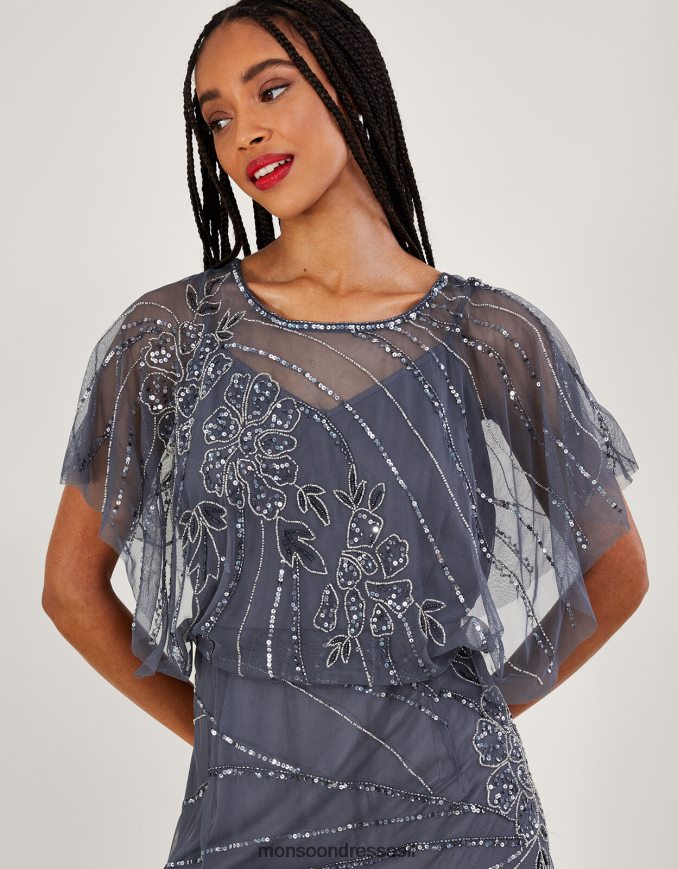 הַלבָּשָׁה Monsoon שמלת מקסי מעוטרת של סיינה כחול (כחול כהה) נשים HTJ0TZ850