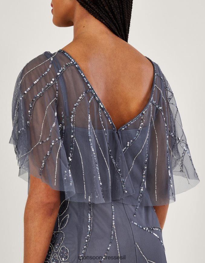 הַלבָּשָׁה Monsoon שמלת מקסי מעוטרת של סיינה כחול (כחול כהה) נשים HTJ0TZ850