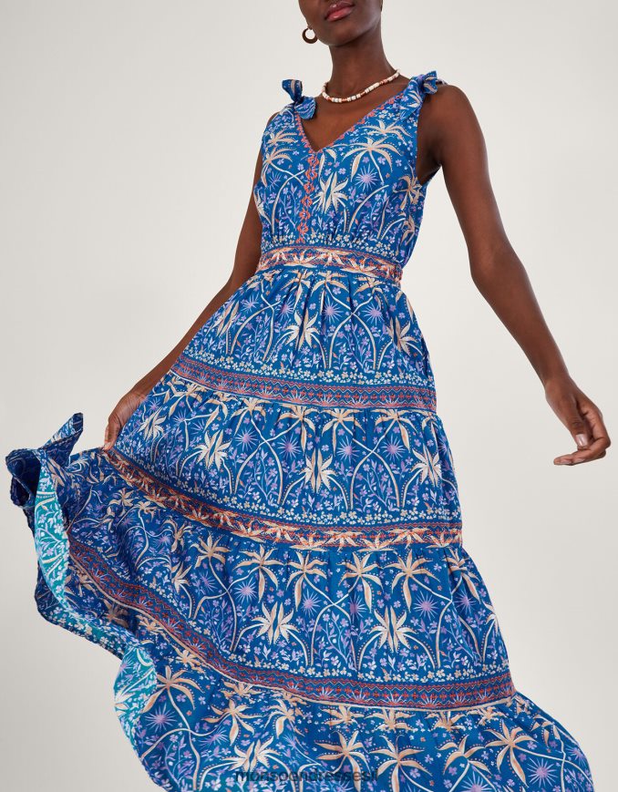 הַלבָּשָׁה Monsoon שמלת מידי בהדפס כף היד כְּחוֹל נשים HTJ0TZ851