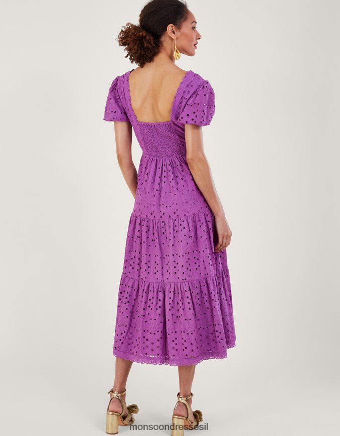 הַלבָּשָׁה Monsoon שמלת ברודרי של פביולה סָגוֹל נשים HTJ0TZ853