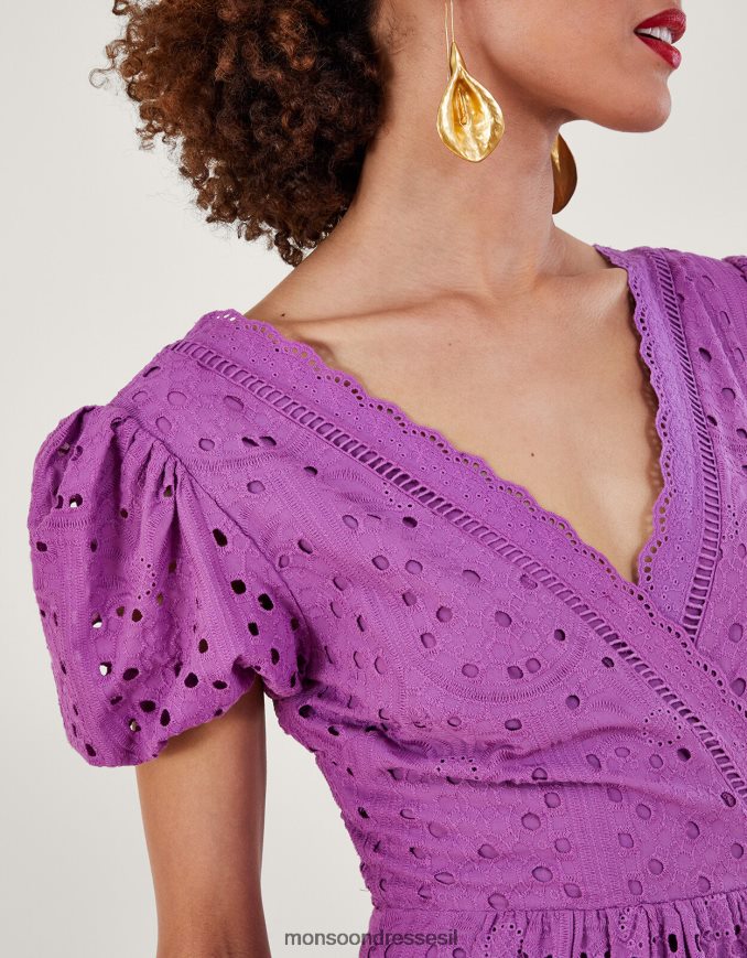 הַלבָּשָׁה Monsoon שמלת ברודרי של פביולה סָגוֹל נשים HTJ0TZ853