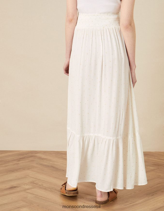 הַלבָּשָׁה Monsoon חצאית מקסי בהדפס נייר כסף מדורג לבן נשים HTJ0TZ856