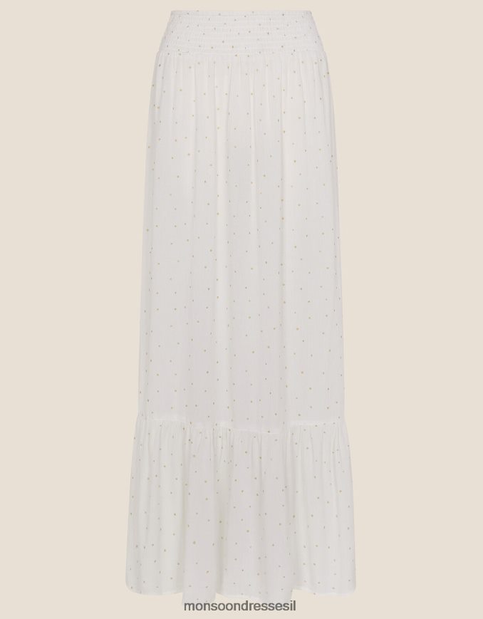 הַלבָּשָׁה Monsoon חצאית מקסי בהדפס נייר כסף מדורג לבן נשים HTJ0TZ856