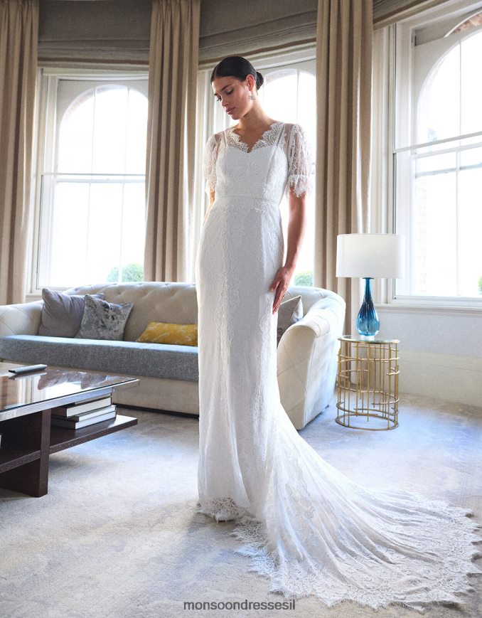 הַלבָּשָׁה Monsoon שמלת מקסי כלה תחרה אליזבת שנטילי שֶׁנהָב נשים HTJ0TZ858