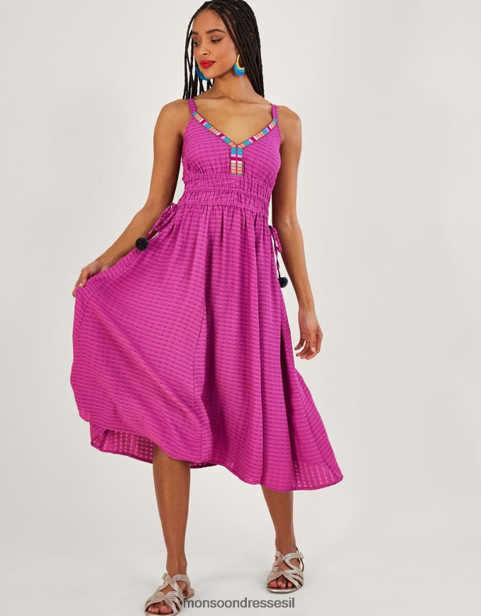 הַלבָּשָׁה Monsoon שמלת מידי עם סרט טקסטורה רגיל סָגוֹל נשים HTJ0TZ859