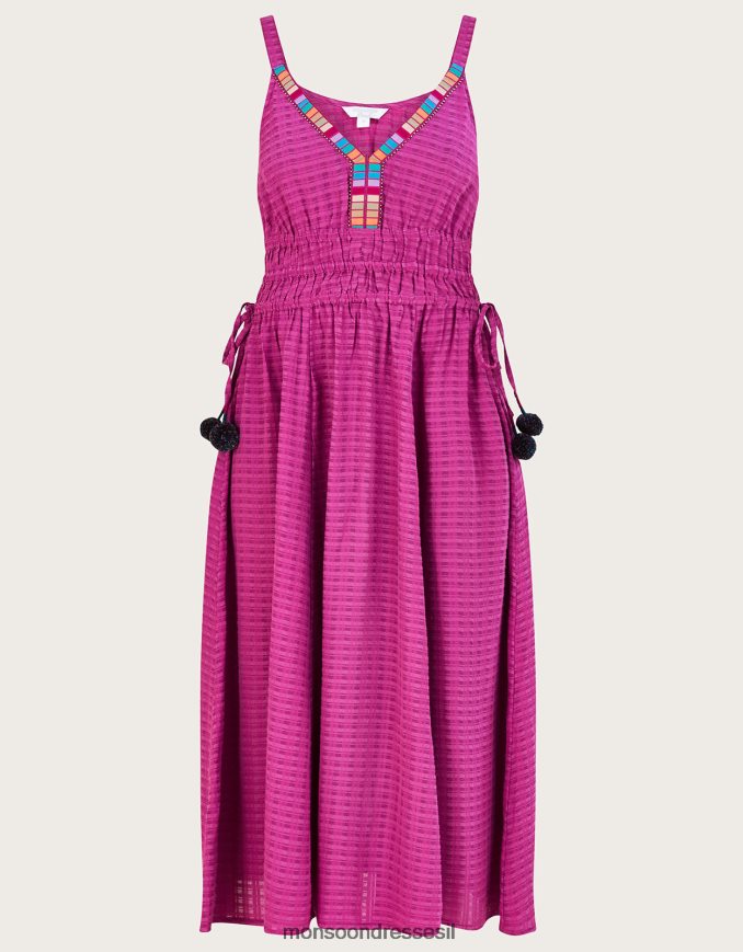 הַלבָּשָׁה Monsoon שמלת מידי עם סרט טקסטורה רגיל סָגוֹל נשים HTJ0TZ859