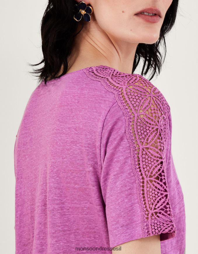 הַלבָּשָׁה Monsoon חולצת טריקו פשתן עם כפתורים דרך תחרה סָגוֹל נשים HTJ0TZ85