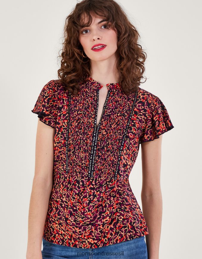 הַלבָּשָׁה Monsoon עליונית ג'רסי מודפסת מעוטרת אָדוֹם נשים HTJ0TZ86