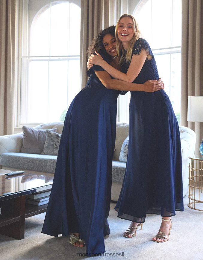 הַלבָּשָׁה Monsoon שמלת מקסי של לואיז תחרה כחול (צי) נשים HTJ0TZ861