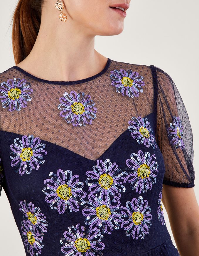 הַלבָּשָׁה Monsoon שמלת מידי מקושטת של נלי כחול (צי) נשים HTJ0TZ866