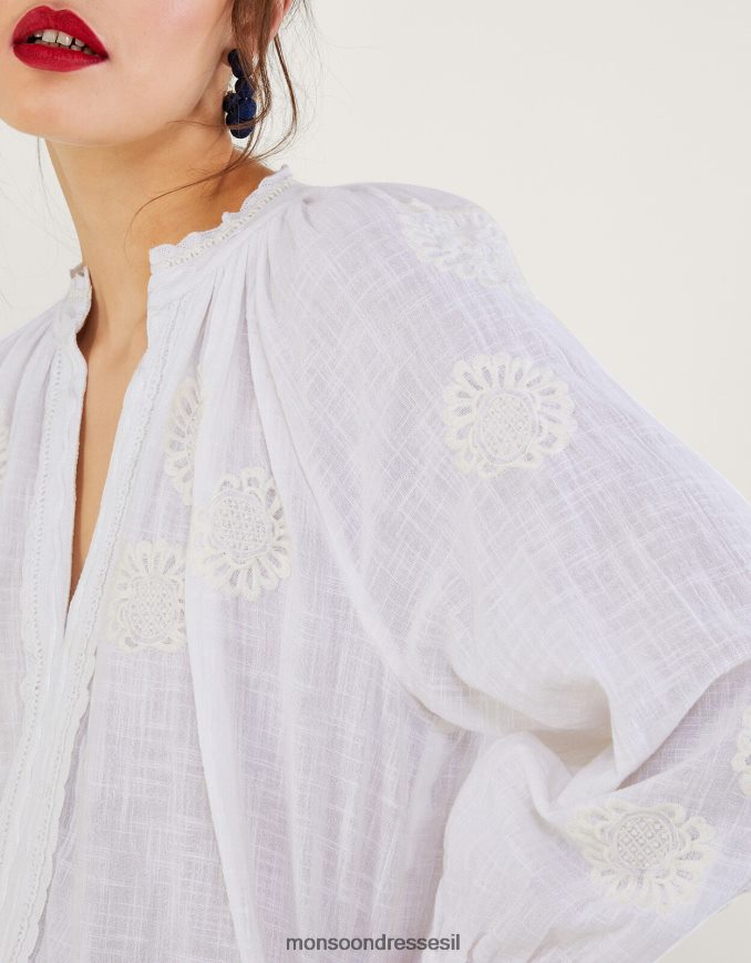 הַלבָּשָׁה Monsoon חולצת תקורה עם פרטים רקומים לבן נשים HTJ0TZ867