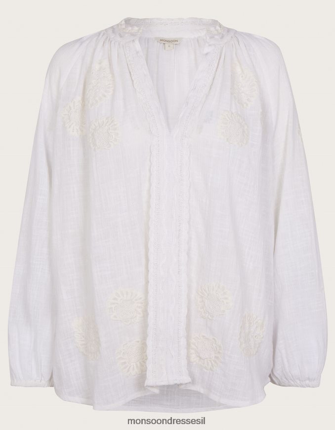 הַלבָּשָׁה Monsoon חולצת תקורה עם פרטים רקומים לבן נשים HTJ0TZ867