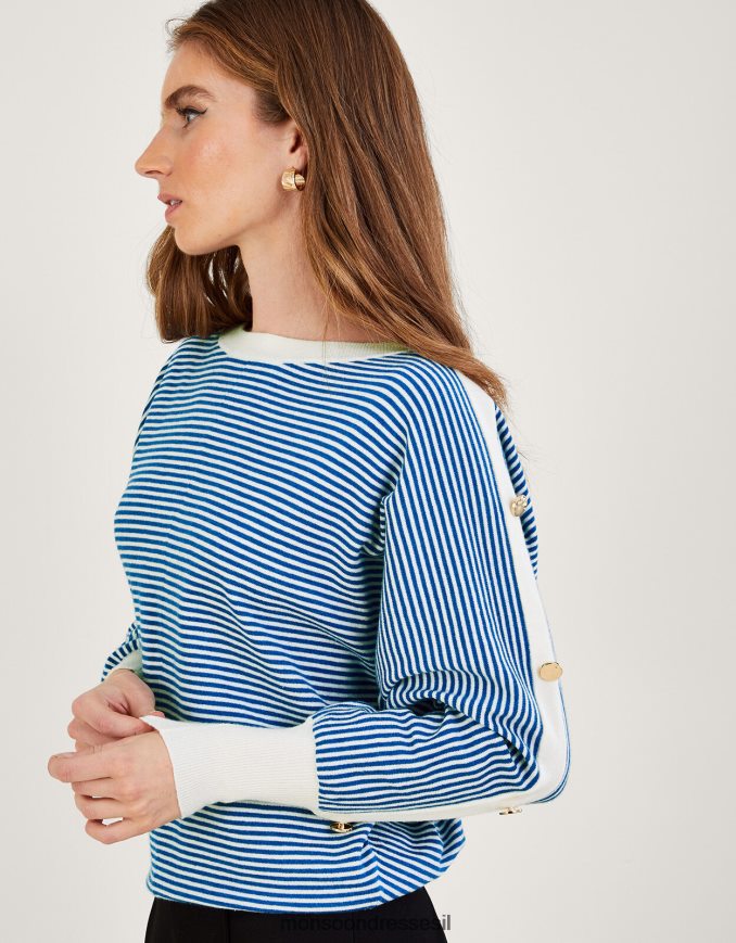 הַלבָּשָׁה Monsoon מגשר כפתור פס כפתור ימי כְּחוֹל נשים HTJ0TZ868