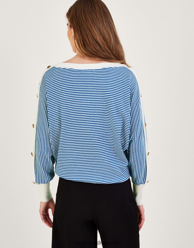 הַלבָּשָׁה Monsoon מגשר כפתור פס כפתור ימי כְּחוֹל נשים HTJ0TZ868