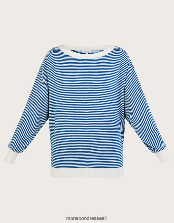 הַלבָּשָׁה Monsoon מגשר כפתור פס כפתור ימי כְּחוֹל נשים HTJ0TZ868