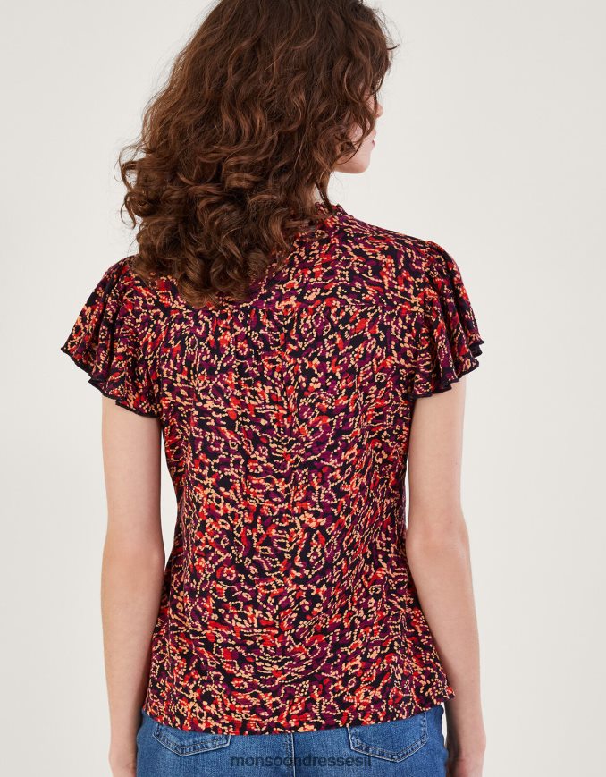 הַלבָּשָׁה Monsoon עליונית ג'רסי מודפסת מעוטרת אָדוֹם נשים HTJ0TZ86