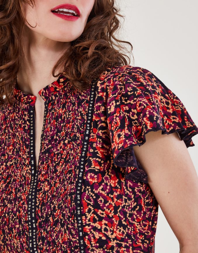 הַלבָּשָׁה Monsoon עליונית ג'רסי מודפסת מעוטרת אָדוֹם נשים HTJ0TZ86