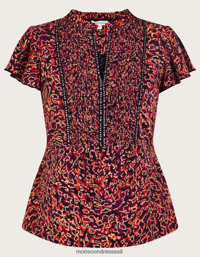 הַלבָּשָׁה Monsoon עליונית ג'רסי מודפסת מעוטרת אָדוֹם נשים HTJ0TZ86