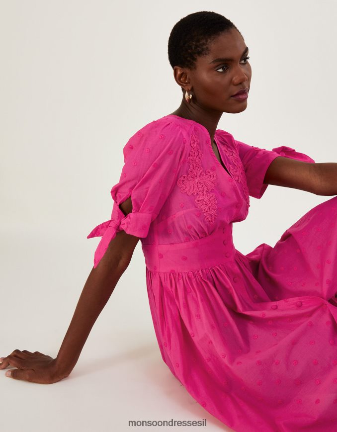 הַלבָּשָׁה Monsoon שמלת דובי רקומה בכותנה בת קיימא וָרוֹד נשים HTJ0TZ871