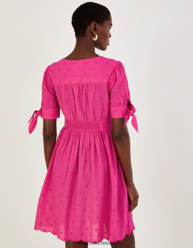 הַלבָּשָׁה Monsoon שמלת דובי רקומה בכותנה בת קיימא וָרוֹד נשים HTJ0TZ871