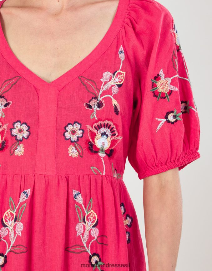 הַלבָּשָׁה Monsoon שמלת מידי רקומה בתערובת פשתן כתום (אלמוגים) נשים HTJ0TZ872