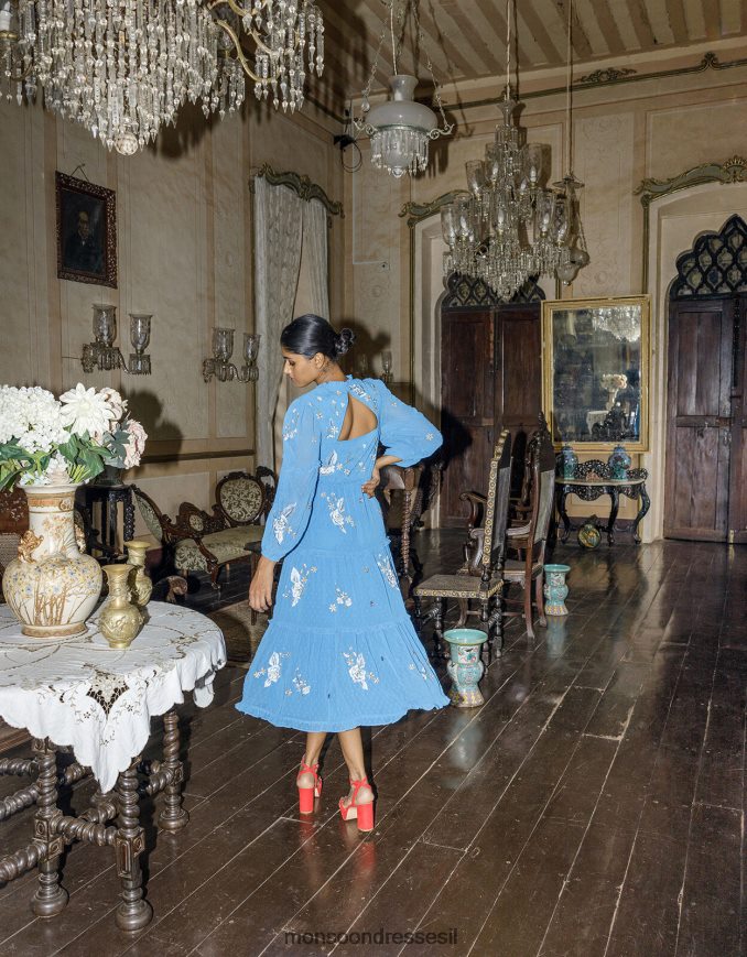 הַלבָּשָׁה Monsoon שמלת בל קומות מפוליאסטר ממוחזר כְּחוֹל נשים HTJ0TZ874