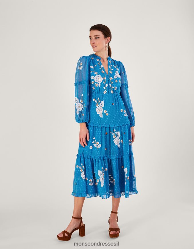 הַלבָּשָׁה Monsoon שמלת בל קומות מפוליאסטר ממוחזר כְּחוֹל נשים HTJ0TZ874