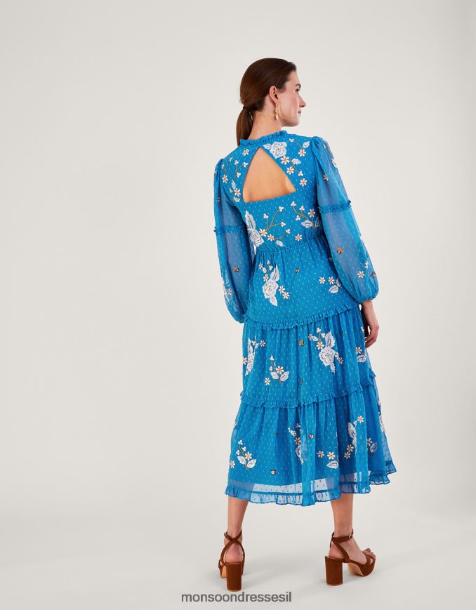 הַלבָּשָׁה Monsoon שמלת בל קומות מפוליאסטר ממוחזר כְּחוֹל נשים HTJ0TZ874