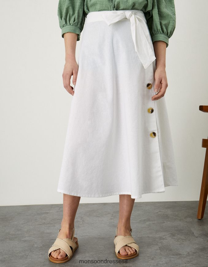 הַלבָּשָׁה Monsoon חצאית מידי כפתור מדמה עם כותנה בת קיימא לבן נשים HTJ0TZ878