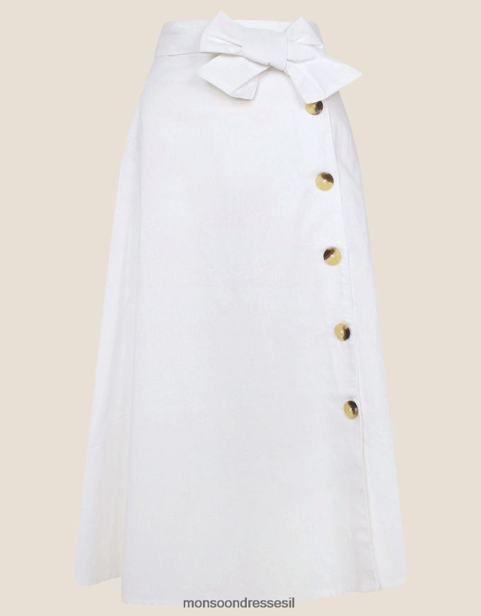 הַלבָּשָׁה Monsoon חצאית מידי כפתור מדמה עם כותנה בת קיימא לבן נשים HTJ0TZ878