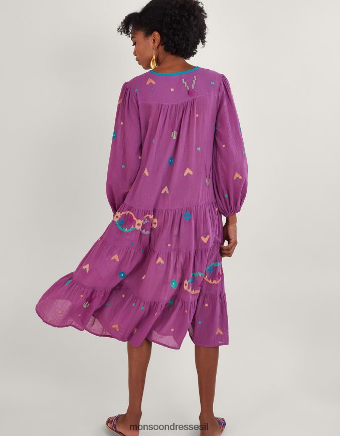 הַלבָּשָׁה Monsoon שמלת מידי רקומה בהדפס גיאומטרי מופשט סָגוֹל נשים HTJ0TZ882