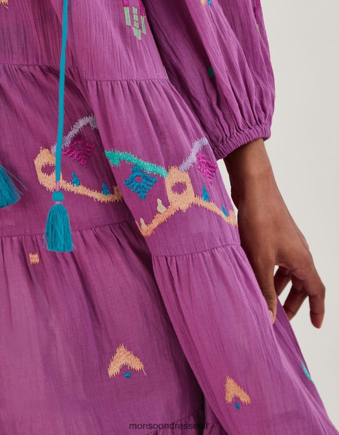 הַלבָּשָׁה Monsoon שמלת מידי רקומה בהדפס גיאומטרי מופשט סָגוֹל נשים HTJ0TZ882