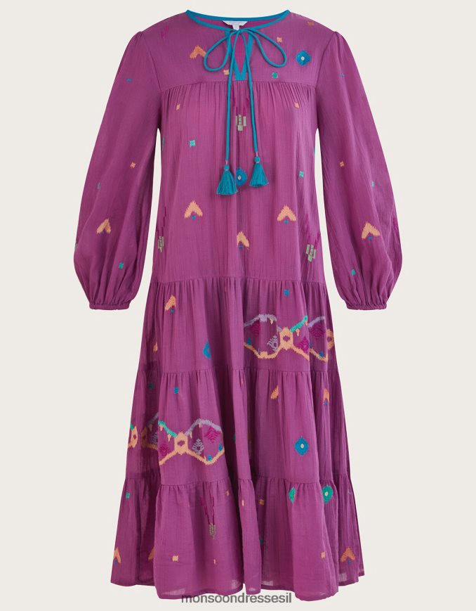 הַלבָּשָׁה Monsoon שמלת מידי רקומה בהדפס גיאומטרי מופשט סָגוֹל נשים HTJ0TZ882