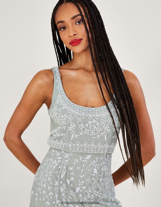 הַלבָּשָׁה Monsoon שמלת מקסי רקומה של יוג'ין ירוק (מרווה) נשים HTJ0TZ885