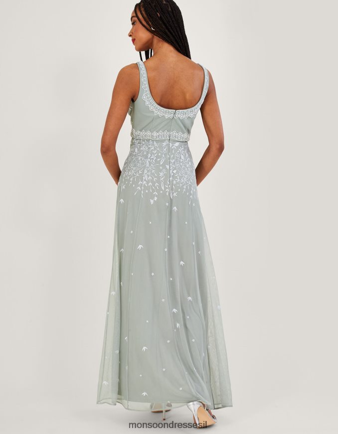 הַלבָּשָׁה Monsoon שמלת מקסי רקומה של יוג'ין ירוק (מרווה) נשים HTJ0TZ885