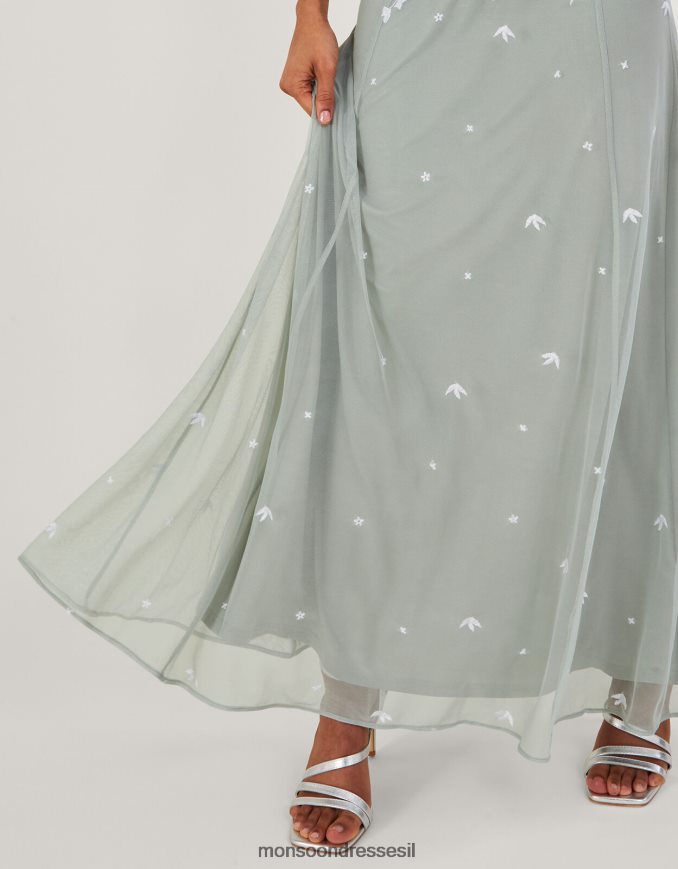 הַלבָּשָׁה Monsoon שמלת מקסי רקומה של יוג'ין ירוק (מרווה) נשים HTJ0TZ885