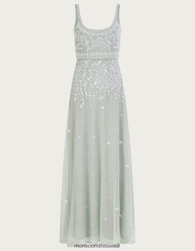 הַלבָּשָׁה Monsoon שמלת מקסי רקומה של יוג'ין ירוק (מרווה) נשים HTJ0TZ885