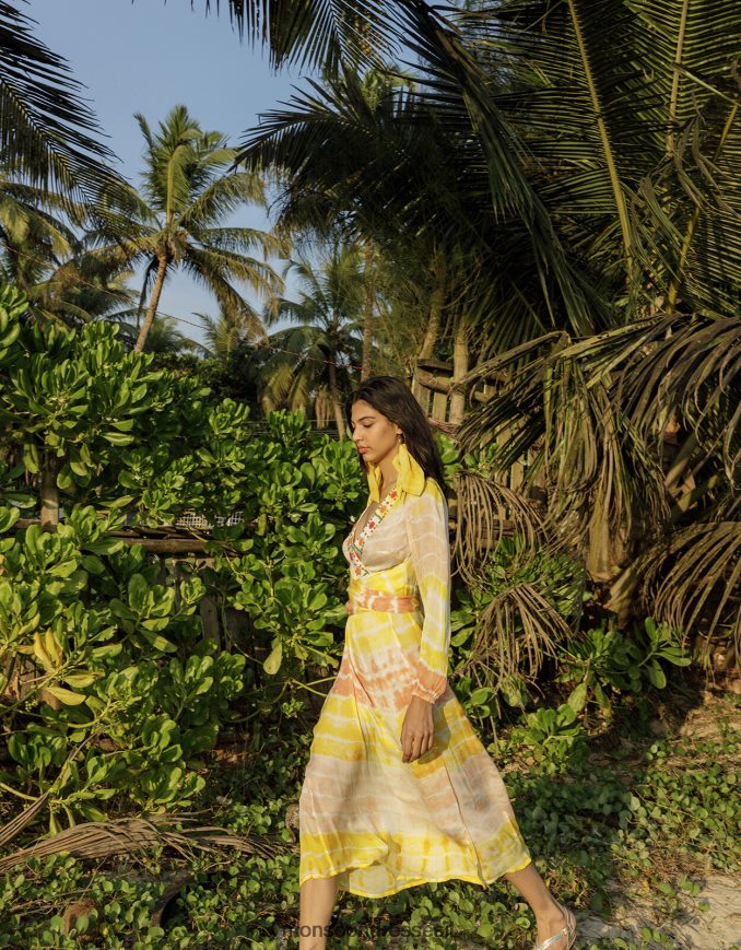 הַלבָּשָׁה Monsoon שמלת קפטן מקסי מעונבת פרימיום צהוב נשים HTJ0TZ886