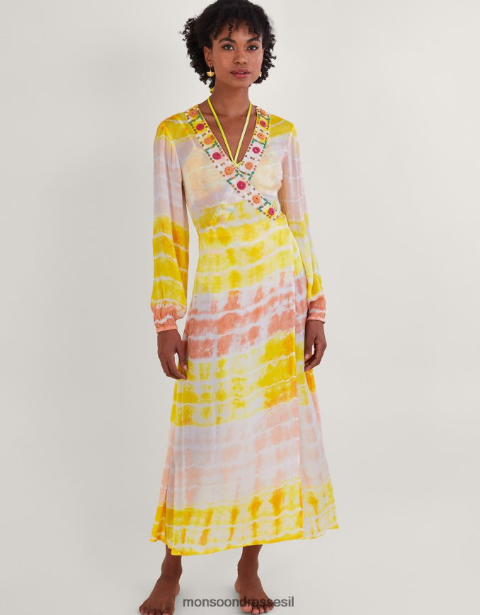 הַלבָּשָׁה Monsoon שמלת קפטן מקסי מעונבת פרימיום צהוב נשים HTJ0TZ886