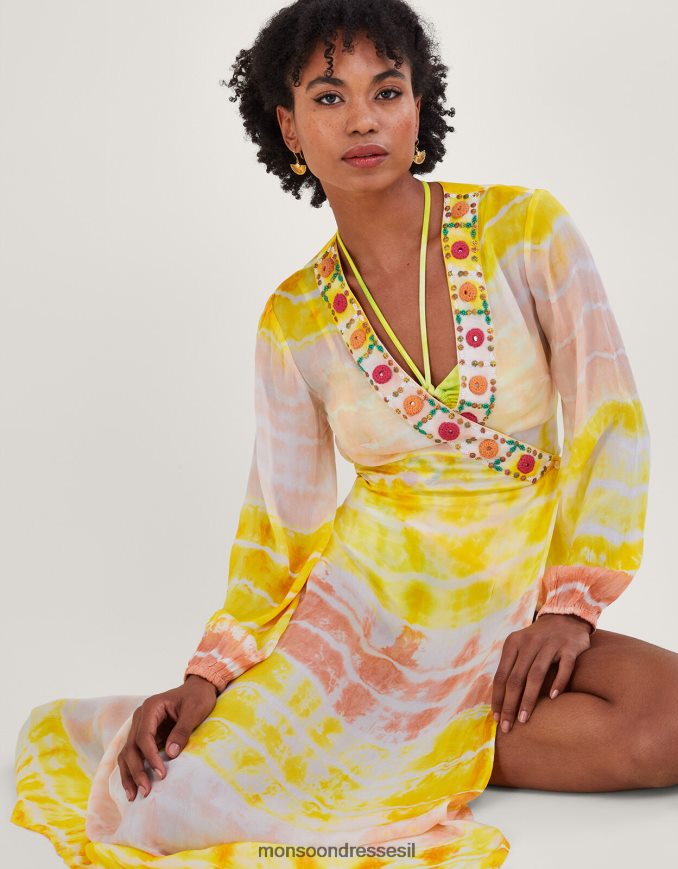 הַלבָּשָׁה Monsoon שמלת קפטן מקסי מעונבת פרימיום צהוב נשים HTJ0TZ886