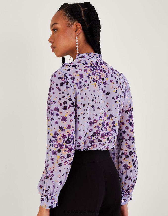 הַלבָּשָׁה Monsoon חולצת סיכת פריחה בוויסקוזה בר קיימא סגול (לילך) נשים HTJ0TZ893