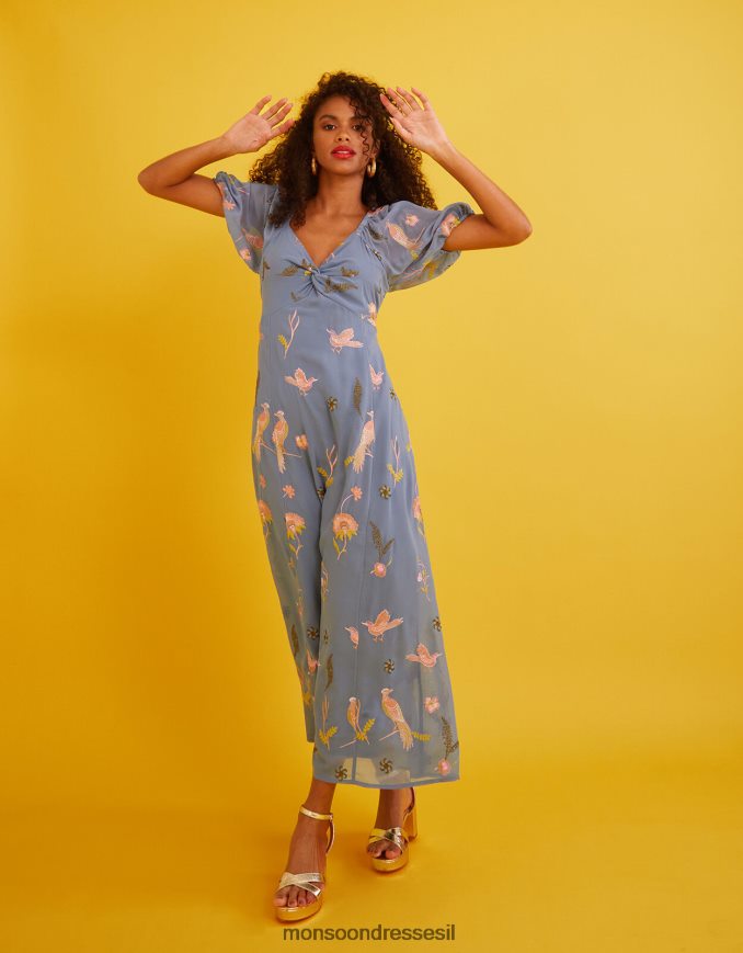 הַלבָּשָׁה Monsoon שמלת מידי רקומה של דני כְּחוֹל נשים HTJ0TZ894