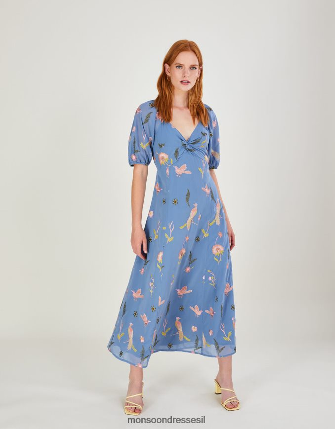 הַלבָּשָׁה Monsoon שמלת מידי רקומה של דני כְּחוֹל נשים HTJ0TZ894